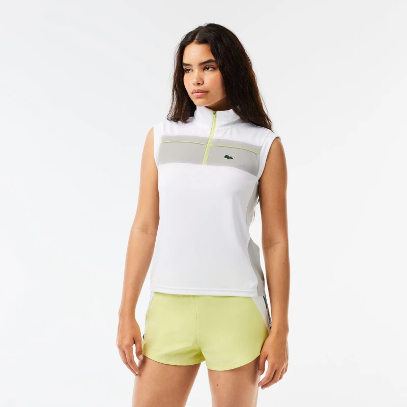 Image of Lacoste Womens Ripstop Pique Ultra Dry Short-Sleeve Polo Shirt White/Nimbus female 12 (40)