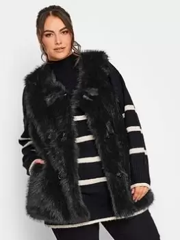 Image of Yours Yours Plush Fur Gilet With Toggles, Black, Size 14, Women