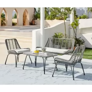 Image of Furniturebox Lisbon Outdoor 4 Seat Grey Wicker Style PE Rattan Coffee Table And Chair Set with 2 Seater Sofa and Grey Cushions