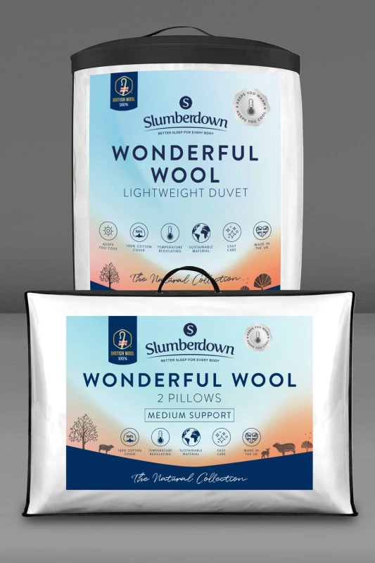 Image of Slumberdown Wonderful Wool Lightweight Duvet with 2 Medium Support Pillows White