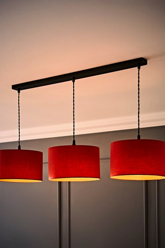 Image of ValueLights ValueLights Reni Drum Shade 3 Drop Bar Matte Black Diner Ceiling Pendant Light and LED Bulbs in Burnt Orange Burnt Orange One Size Unisex