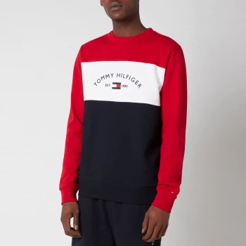 Image of Tommy Hilfiger Mens Embroidered Signature Crewneck Sweatshirt - Red Multi - S