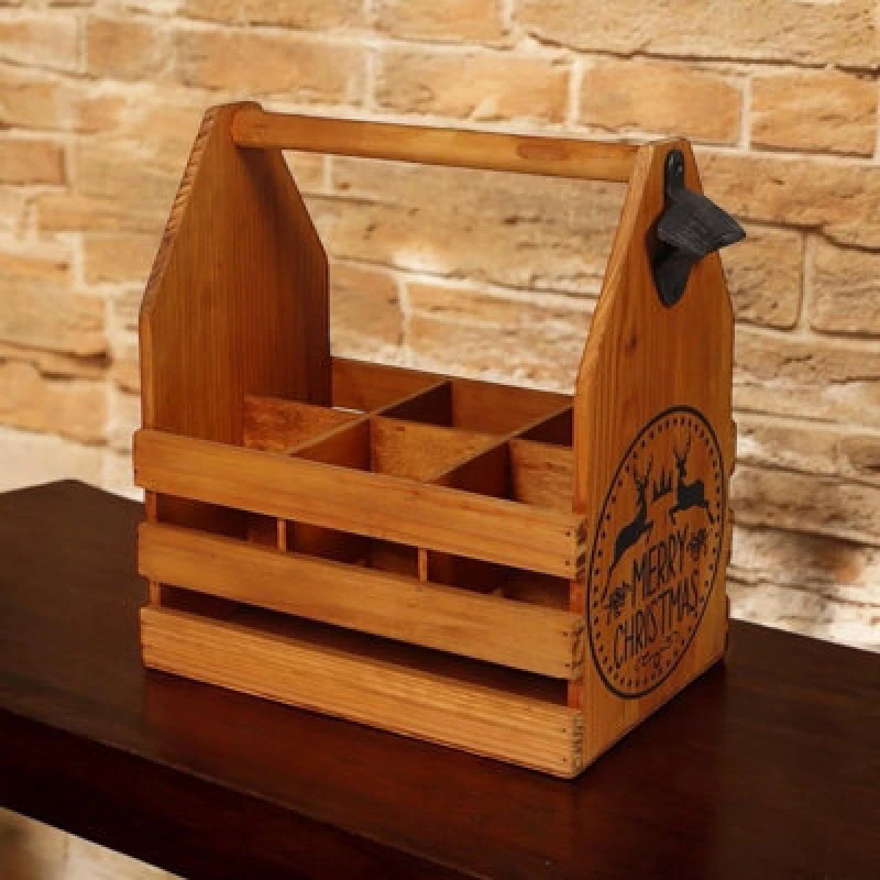 Image of Minster 6 Wooden Bottle Holder With Metal Opener - L19 X W27 X H30 Cm