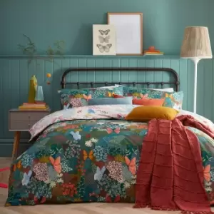 Image of Forage Reversible Duvet Cover and Pillowcase Set Teal (Green)