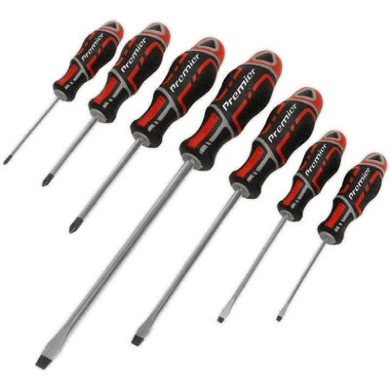 Image of Loops 7 PACK Premium Soft Grip Screwdriver Set - Slotted & Phillips Various Sizes RED Multi