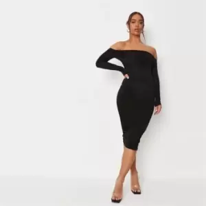 Image of Missguided Bardot Slinky Dress - Black