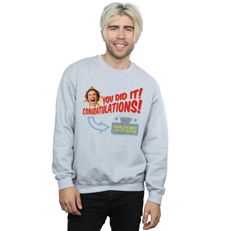 Image of Elf Elf Men World's Best Coffee Sweatshirt in Grey Size: Small Grey S Male 5057736090251