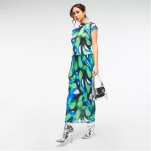 Image of Missguided Co Ord Abstract Print Plisse Midaxi Skirt - Multi