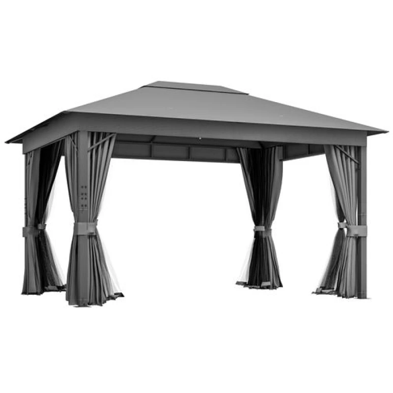 Image of Outsunny 4 x 3(m) Patio Gazebo Garden Shelter W/ Curtains And Netting, Grey 84C-319V01GY