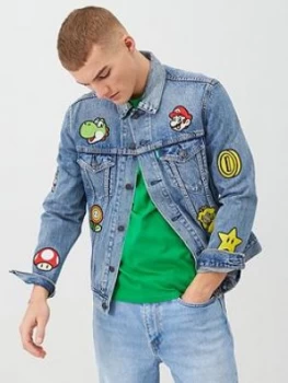 Image of Levis Logo Gang Denim Trucker Jacket - Blue, Size XL, Men