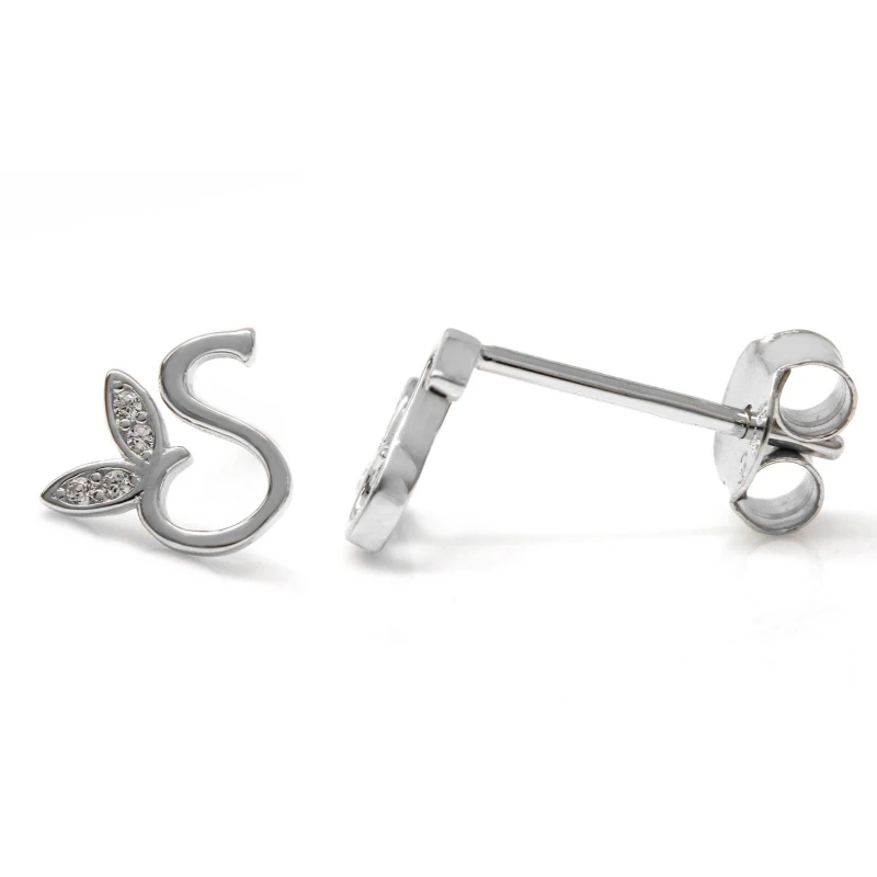 Image of Say It With Winged Initial Earring Pair - Sterling Silver - S Silver Unisex One Size