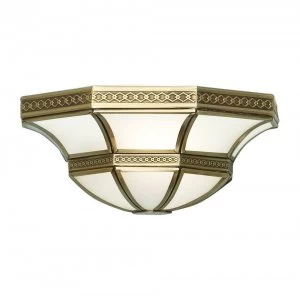 Image of 1 Light Indoor Wall Uplighter Antique Brass with Frosted Glass, E14