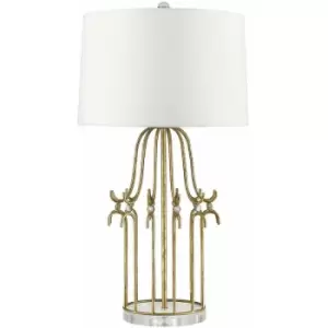 Image of Table Lamp Steel Frame Crystal Accents Cream Shade Distressed Gold LED E27 100W