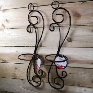 Image of Pack of 2 Tom Chambers Handcrafted Verona Black Metal Garden Patio Herb Plant Flower Pot Wall Mount Holder