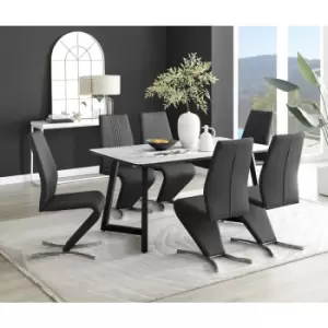 Image of Furniturebox Carson White Marble Effect Rectangular 160cm Dining Table & 6 Black Willow Faux Leather Chairs