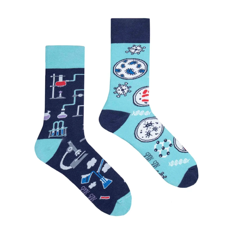 Image of SPOX SOX SPOX SOX Men 1 Pack Mismatched Novelty Odd Socks - Laboratory in Blue Size: 11-13 Blue 11-13 Male 5903689163392