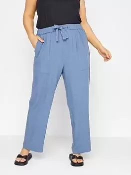 Image of Yours Clothing Sand Linen Wide Leg Trouser, Blue, Size 16, Women