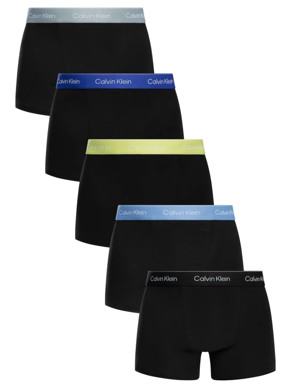 Image of Calvin Klein 5 Pack Relaxed Fit Trunks Black (Black/Blue/Yellow/Dress Blue/Grey) XL