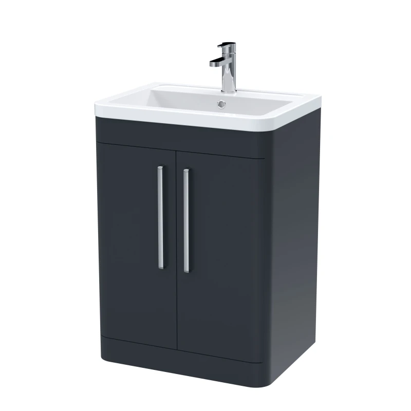 Image of Balterley Floor Standing 2 Door Vanity Unit with Basin Soft Black 600mm Black