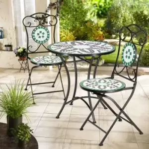 Image of Mosaic Seating Group 3 Piece Set Metal 60cm 2 Chairs Foldable Garden Balcony Terrace Furniture - Deuba