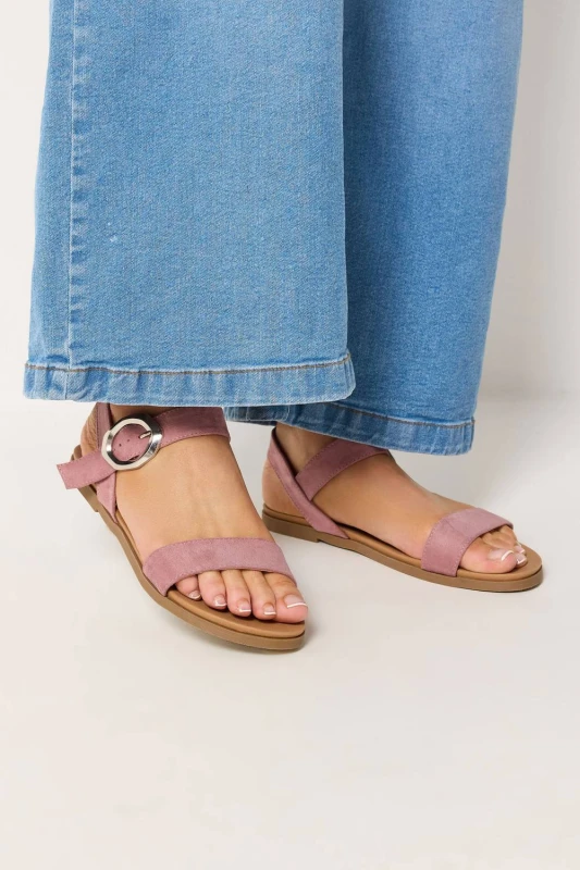 Image of Yours Womens Buckle Detail Sandals In Wide E Fit in Pink Size: 9EEE Pink Female 9EEE