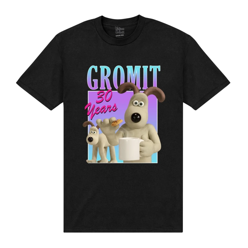 Image of Wallace & Gromit Mens Gradient Birthday T-Shirt in Black Size: Small Black Male S