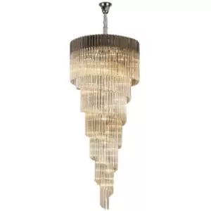 Image of Luminosa Lighting - Luminosa Poland Ceiling Pendant Round 7 Tier 31 Light E14, Polished Nickel, Cognac Sculpted Glass