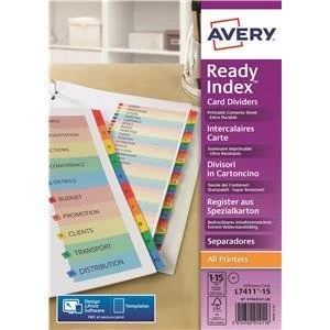 Image of Original Avery ReadyIndex A4 Index with Coloured Contents Sheet Matching Mylar Tabs 1 15