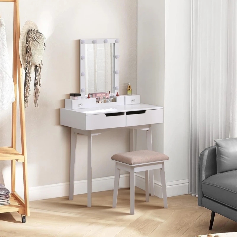 Image of Kabinet UK Makeup Desk Set with Lighted Mirror and Stool White unisex One size