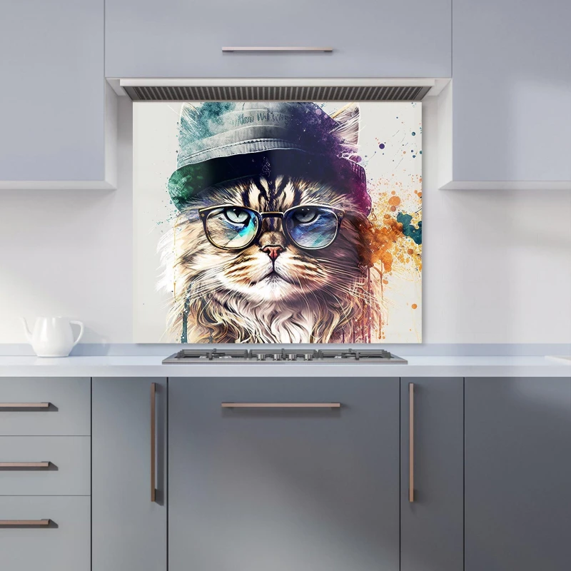Image of Warren Reed - Designer Siberian Cat Face Splashart Kitchen Splashback Size: 600mm x 750mm Multicolor Unisex 600mm x 750mm