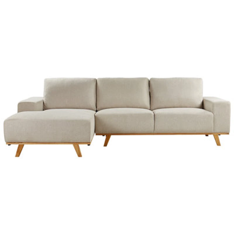 Image of Beliani Corner Sofa 3 Seater Nora Fabric Beige Right Hand