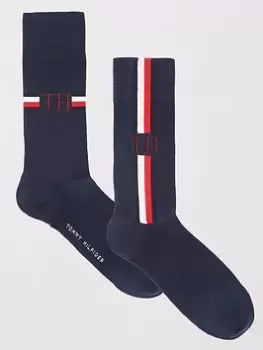 Image of Tommy Hilfiger Iconic Stripe 2 Pack Socks, Navy, Size 9-11, Men