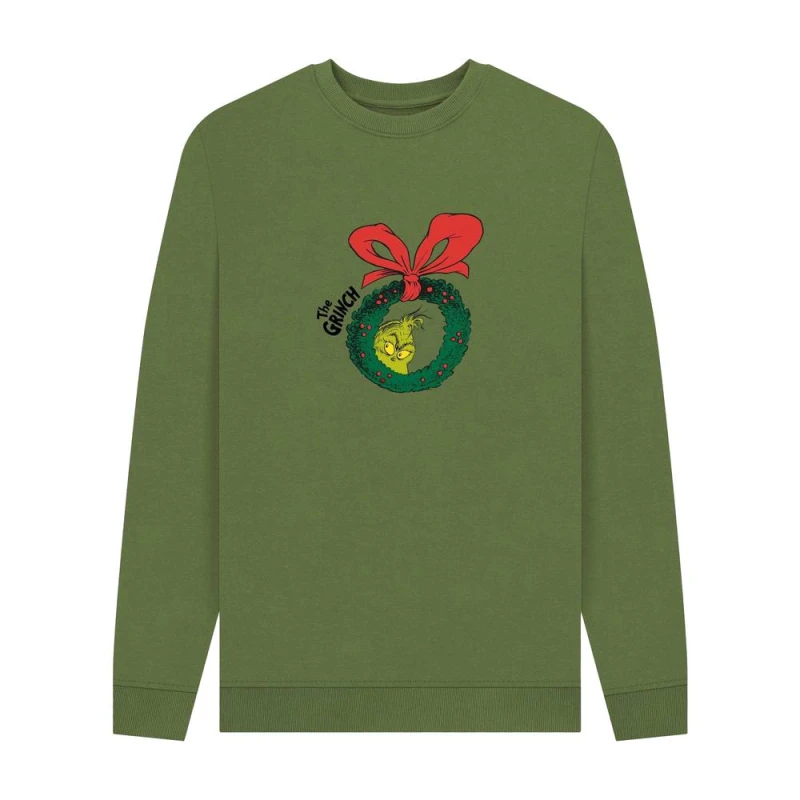 Image of The Grinch Mens Wreath Sweatshirt in Green Size: Small Green Male S