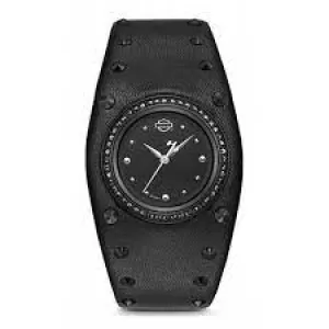 Image of Harley Davidson 78L128 Womens Studded Leather Cuff Stainless Ste Colour - Black