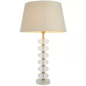 Image of Annabelle & Cici Base & Shade Table Lamp Frosted Crystal & Ivory Linen Mix Fabric - Endon