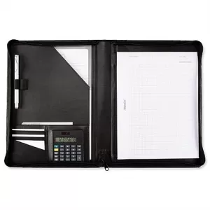 Image of Elite A4 Zipped Conference Folder with Calculator Leather Look Black