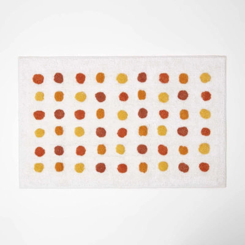 Image of Homescapes 100% Cotton Bath Mat Tufted Polka Dot Design Mustard