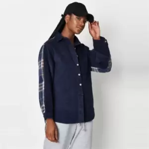 Image of Missguided Brushed Check Spliced Shirt - Blue