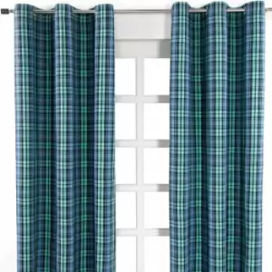 Image of Homescapes - homecapes Black Watch Tartan Ready Made Eyelet Curtain Pair, 137 x 182cm Drop - Blue