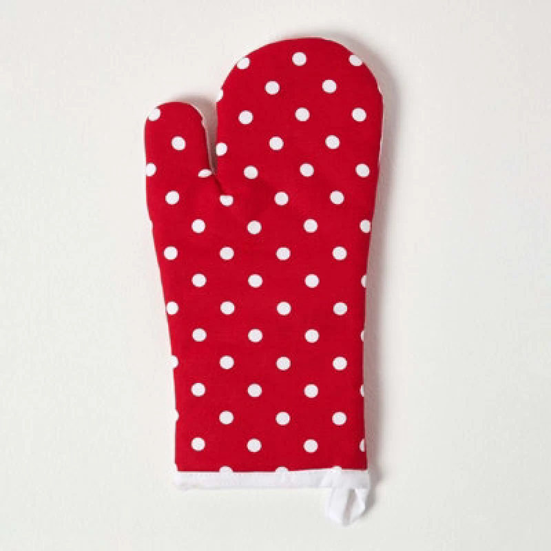 Image of Homescapes Red Polk Dot Cotton Oven Glove Red unisex
