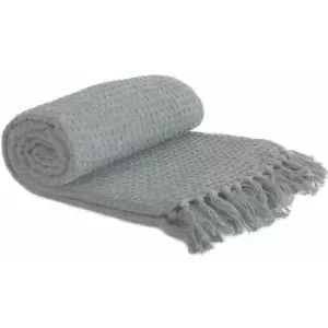 Image of Throw Blanket Sofa Bed Throwover 100% Cotton Recycled Honeycomb Silver 90x100'
