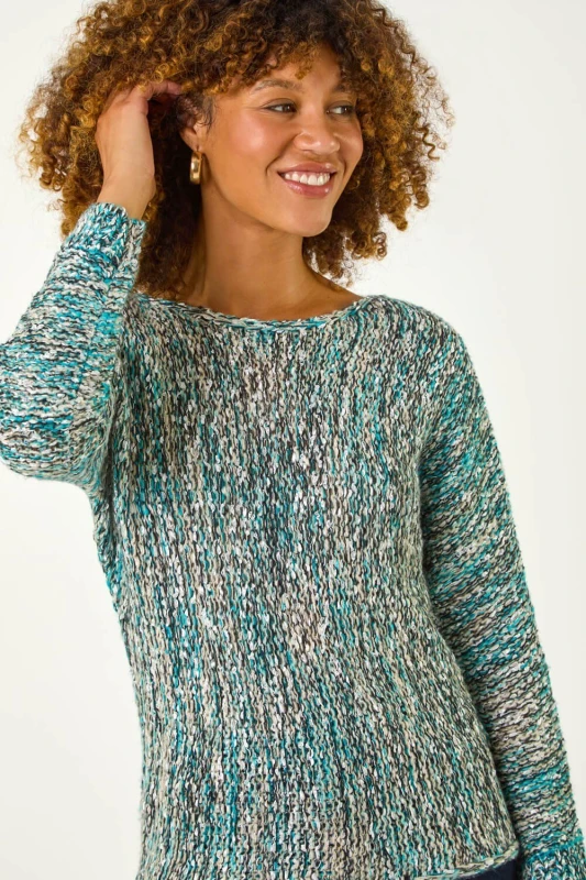 Image of Roman Womens Patterned Tape Yarn Knit Jumper in Turquoise Size: 16 Turquoise Female 16