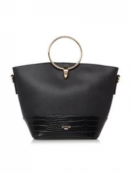 Image of Dune London Dmaria Mix Croc Large Tote Bag - Black, Women