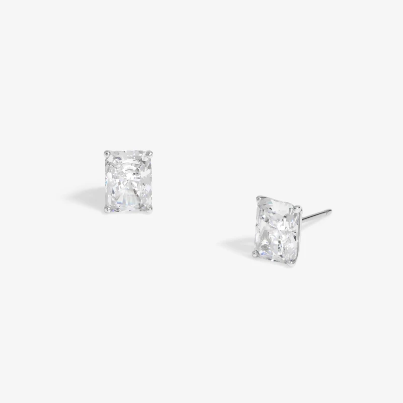 Image of Jon Richard Jon Richard Rhodium Plated Cubic Zirconia Emerald Cut Stud Earrings Silver