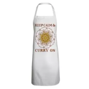 Image of Grindstore Unisex Adult Keep Calm & Curry On Full Apron (One Size) (White/Gold)