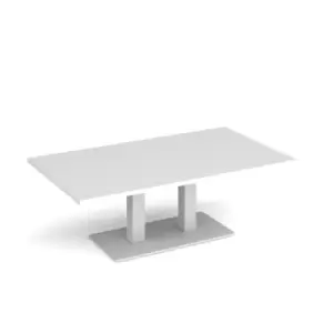 Image of Eros rectangular coffee table with flat white rectangular base and twin uprights 1400mm x 800mm - white