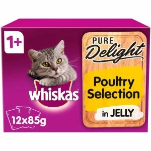 Image of Whiskas 1+ Pure Delight Poultry Selection in Jelly Cat Food 12 x 85g