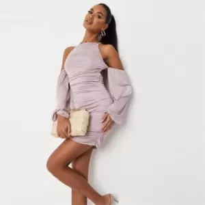 Image of Missguided Cut Out Ruched Slinky Mini Dress - Purple