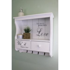 Image of Wall Unit in White with Hooks, Drawers & Shelf