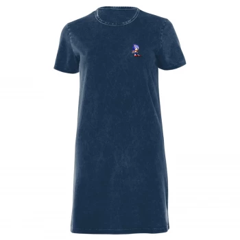 Image of Sega Sonic Pixel Womens T-Shirt Dress - Navy Acid Wash - L - Navy Acid Wash